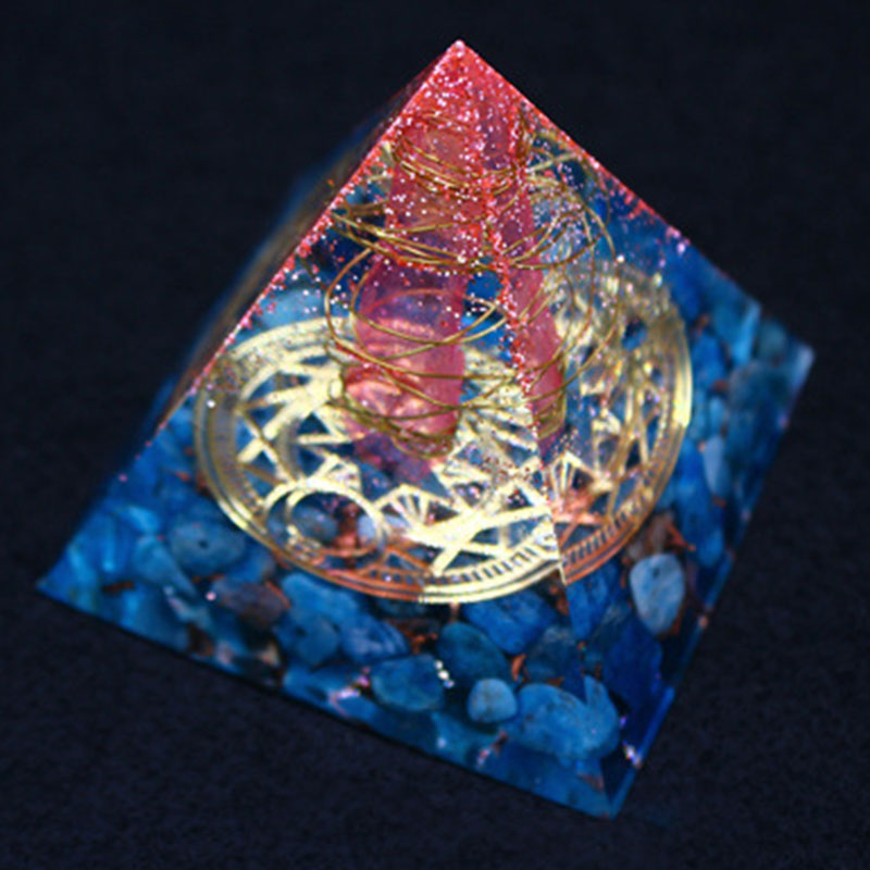 Piramide di Orgone in Quarzo Rosso Olivenorma con Lapislazzuli 
