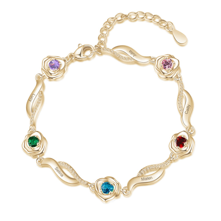 Olivenorma Bracciale con ciondolo a forma di catena con fiore di rosa inciso e pietra portafortuna