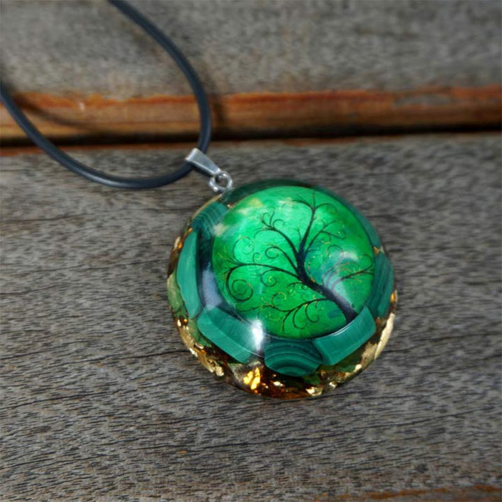 Collana con albero della vita in malachite naturale Olivenorma