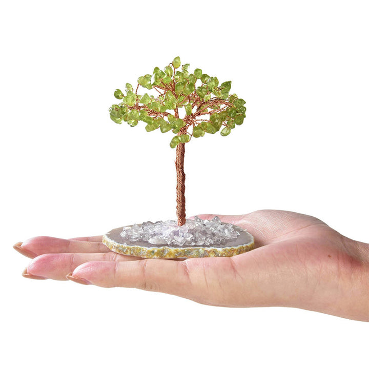 Albero Feng Shui in pietra preziosa naturale Olivenorma Peridot con base in agata