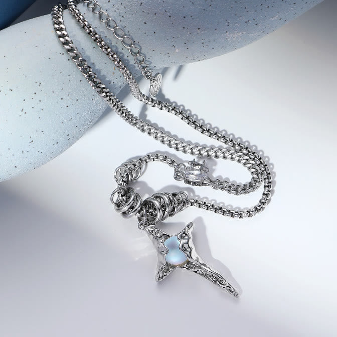 Collana in lega con ciondolo a forma di stella plissettata in pietra di luna Olivenorma