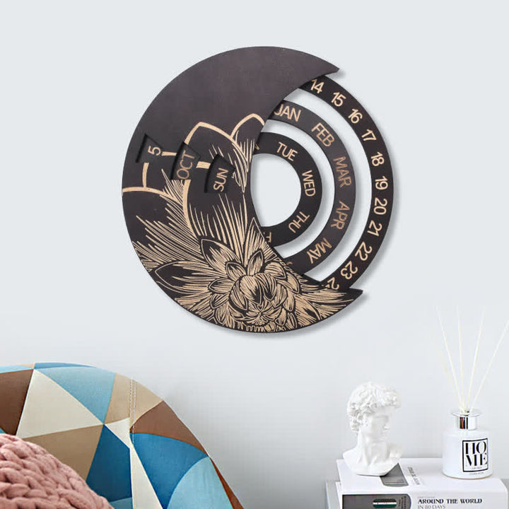 Olivenorma Circle Calendario perpetuo in legno a forma di mezzaluna, decorazione da parete