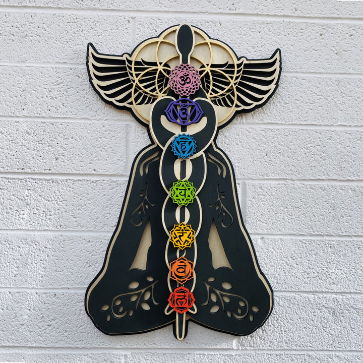 Olivenorma Kundalini Chakra Decorazione murale in legno dipinto a mano