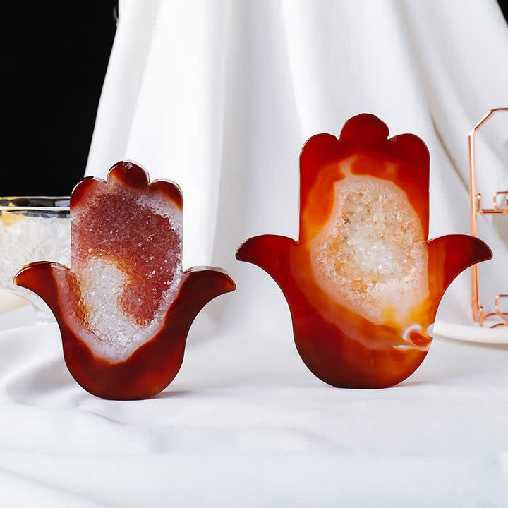 Decorazione con pietra preziosa di protezione Hamsa in agata rossa Olivenorma