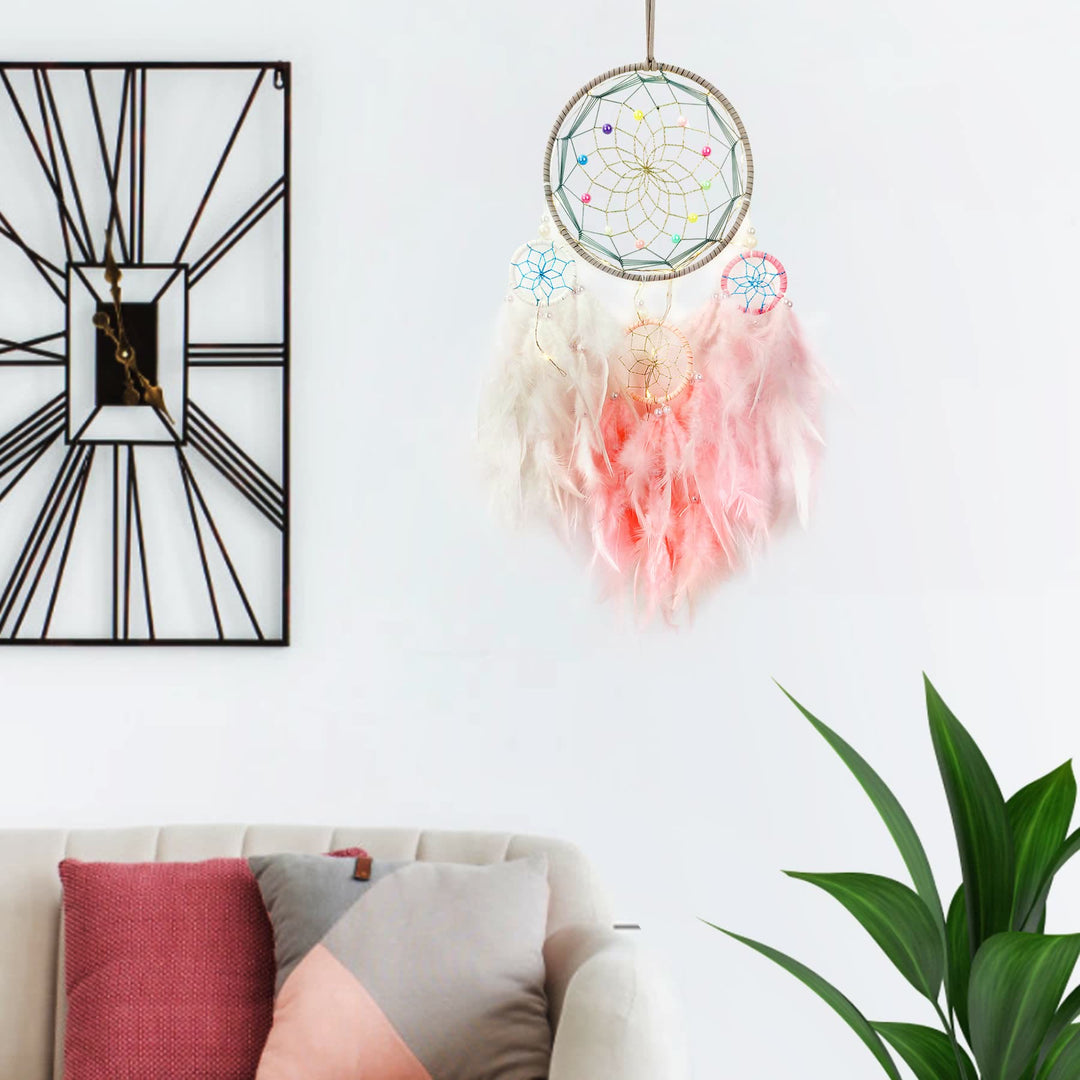 Olivenorma Indian Style Acchiappasogni con tre anelli e piume 