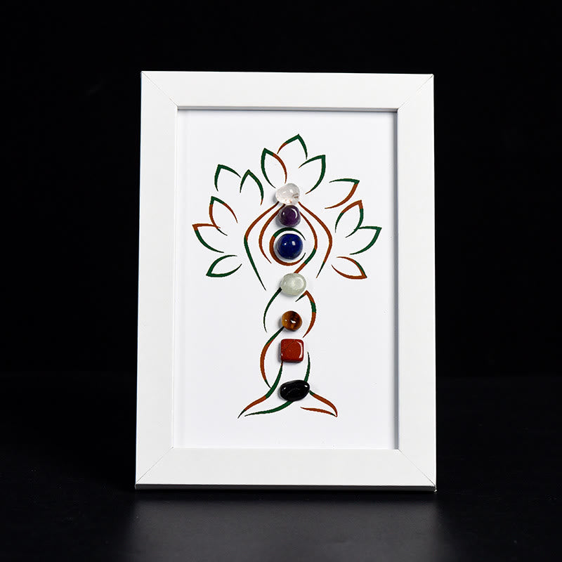 Decorazione per cornice per foto in pietra grezza con chakra dell'albero yoga Olivenorma