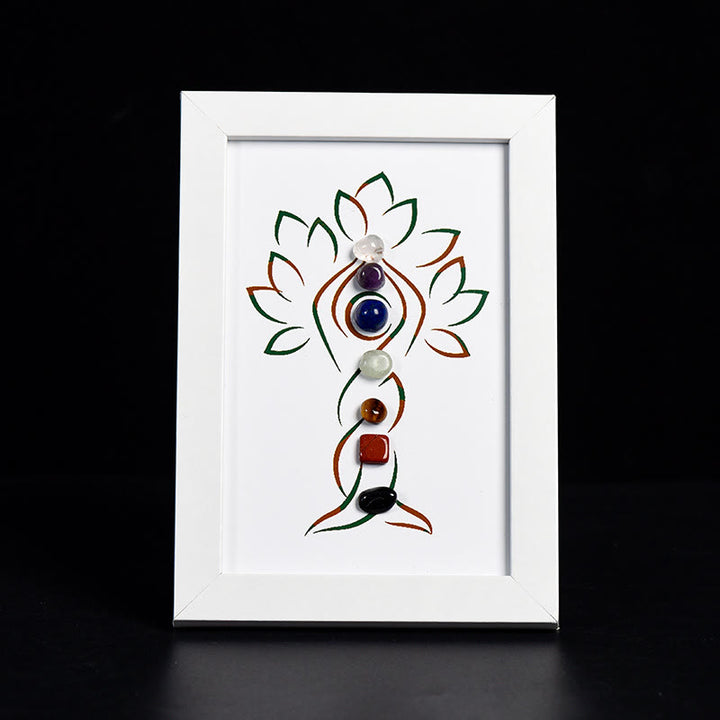 Decorazione per cornice per foto in pietra grezza con chakra dell'albero yoga Olivenorma