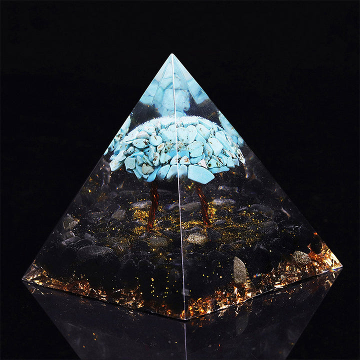 Piramide di ossidiana Olivenorma con orgone portafortuna turchese 