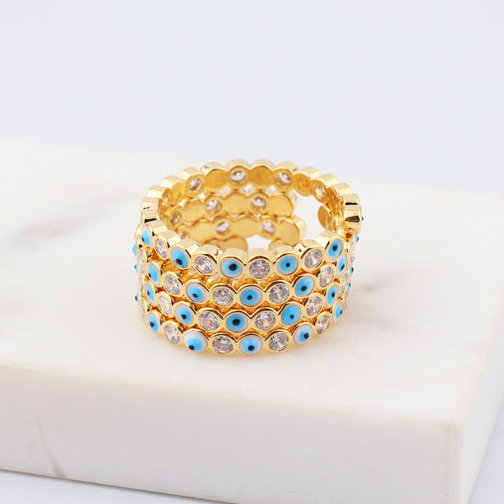 Olivenorma Anello regolabile con zircone bianco e colorato malocchio 