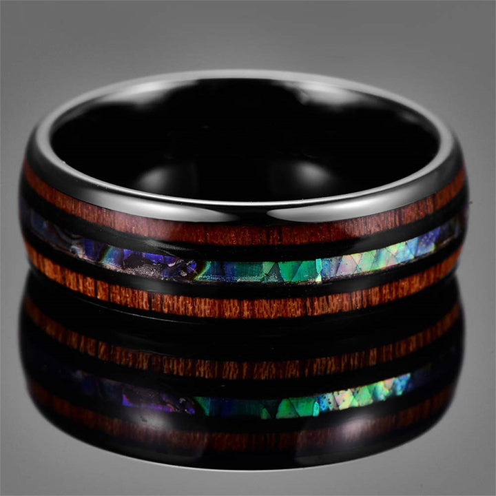 Anello Olivenorma in legno di Koa e conchiglia di abalone in carburo di tungsteno 