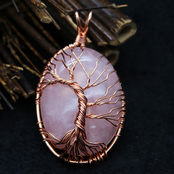 Collana con pietra preziosa ovale in occhio di tigre e albero della vita Olivenorma 