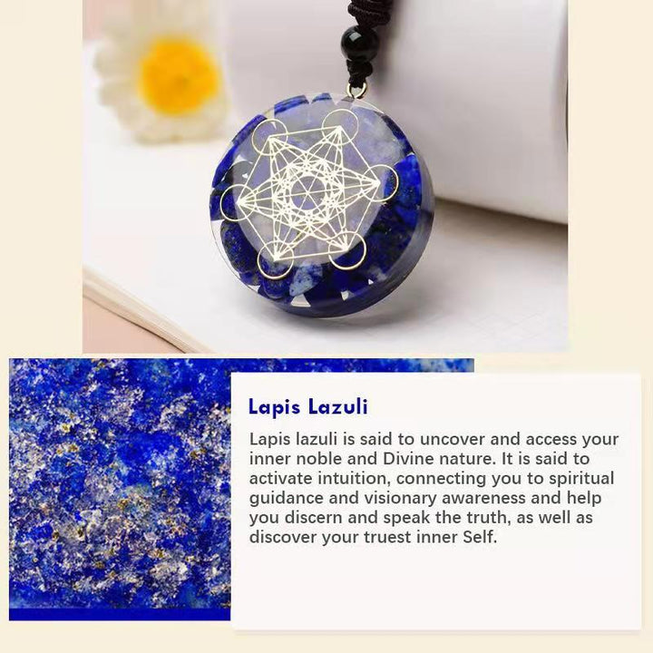 Collana con simbolo del cubo di Metatron in diaspro rosso, lapislazzuli e turchese Olivenorma 