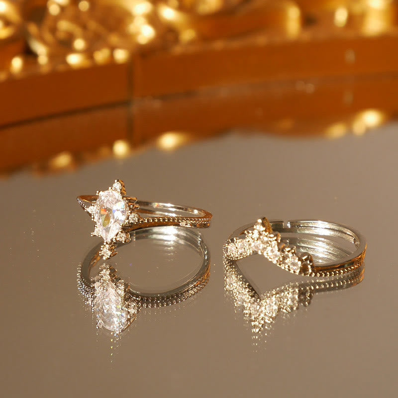 Olivenorma 2 pezzi anello di fidanzamento con corona in pietra di luna placcata zircone 