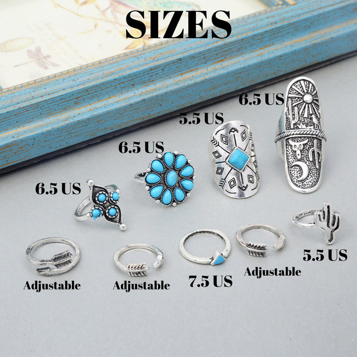 Olivenorma set di anelli turchesi impilabili Boho da 9 pezzi