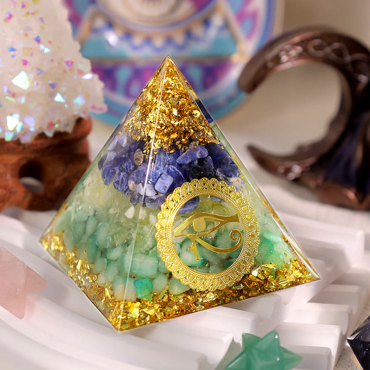 Olivenorma Avventurina Blu Verde Peridoto Occhio di Horus Piramide Orgonica