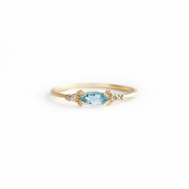 Olivenorma 4 pezzi elegante set di anelli di fidanzamento con foglia di topazio blu 
