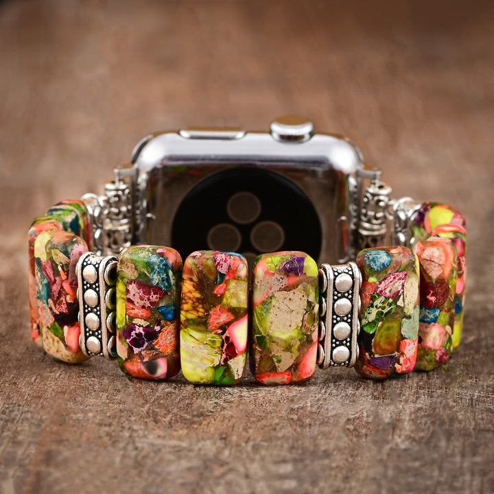 Cinturino elastico rettangolare Olivenorma per Apple Watch in perline color turchese ostrica