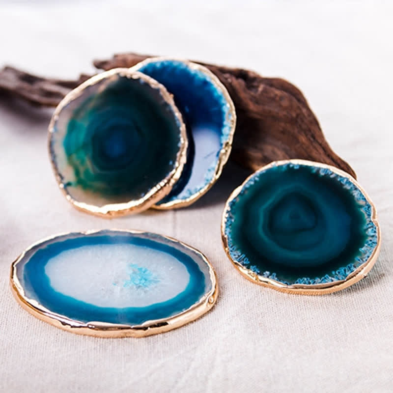 Sottobicchiere Olivenorma in Agata Blu Decorazione con pietre preziose