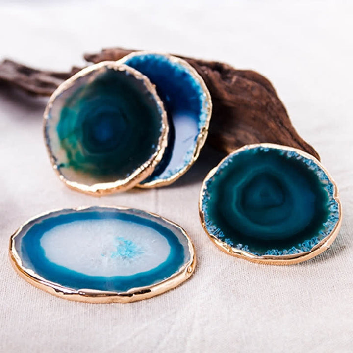 Sottobicchiere Olivenorma in Agata Blu Decorazione con pietre preziose