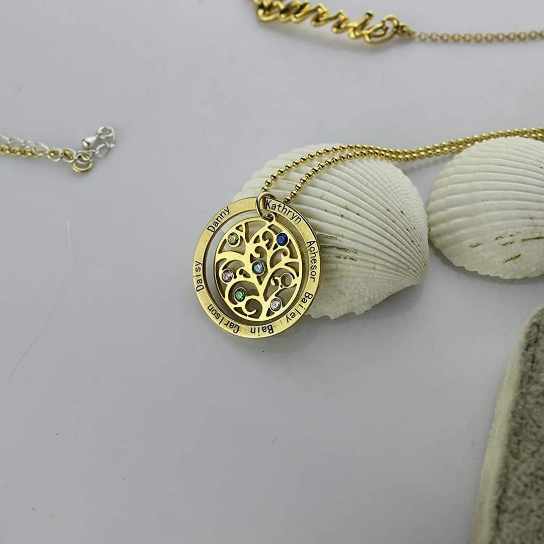 Collana con incisione del nome della pietra portafortuna dell'albero della vita Olivenorma
