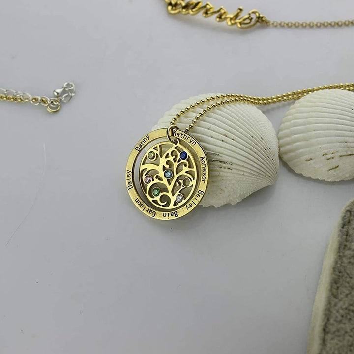 Collana con incisione del nome della pietra portafortuna dell'albero della vita Olivenorma