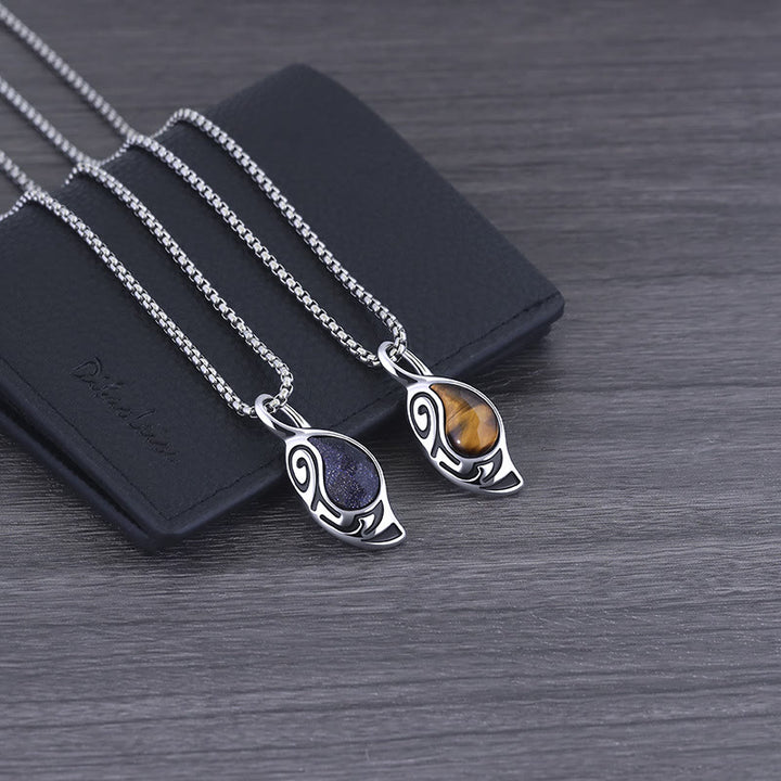 Collana in acciaio al titanio con occhio di tigre, coraggio, fortuna e protezione Olivenorma