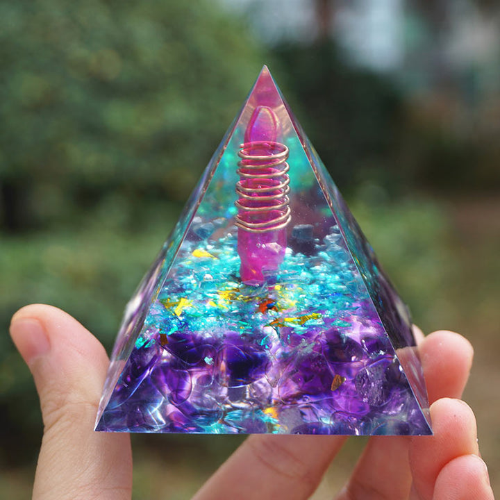Piramide di orgone di ametista e acquamarina Olivenorma