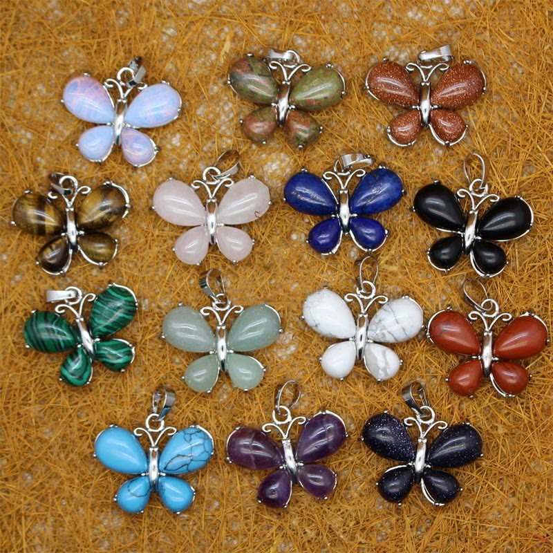 Collana a farfalla con pietra preziosa di cristallo naturale Olivenorma