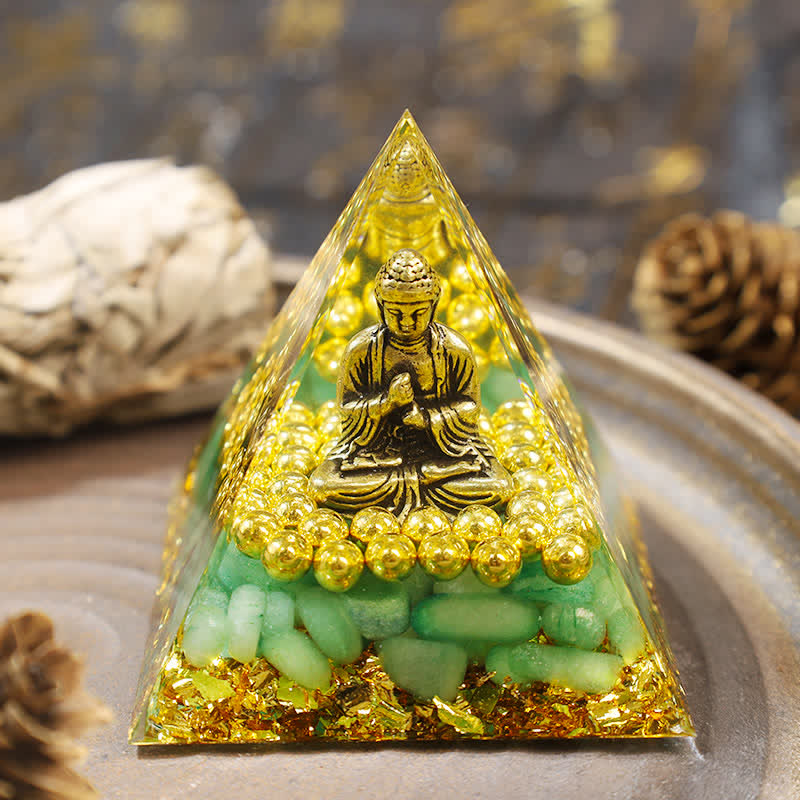 Olivenorma Avventurina Verde con Piramide di Orgone del Buddha 