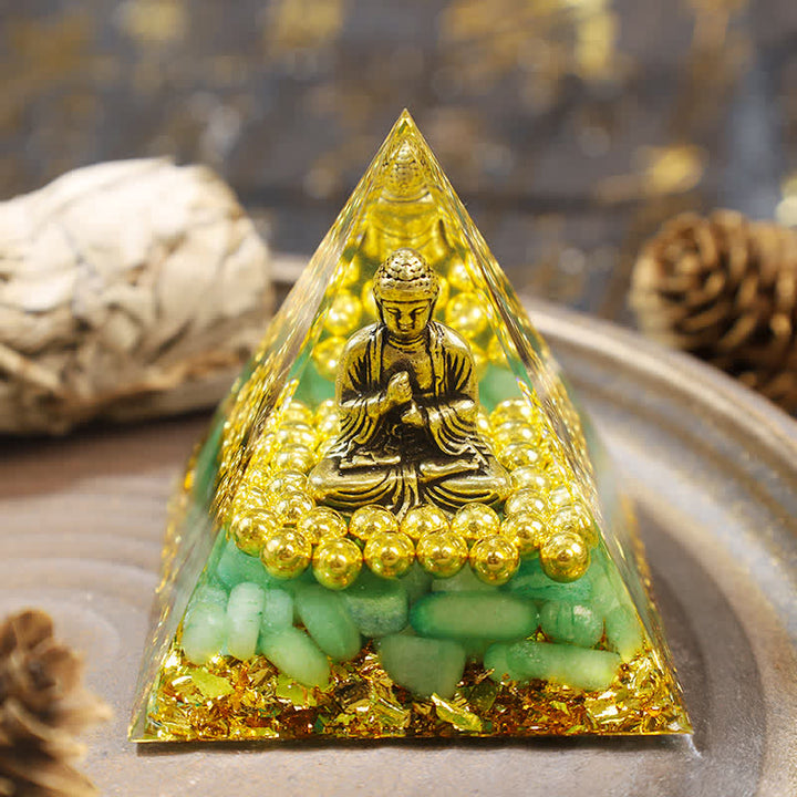 Olivenorma Avventurina Verde con Piramide di Orgone del Buddha 
