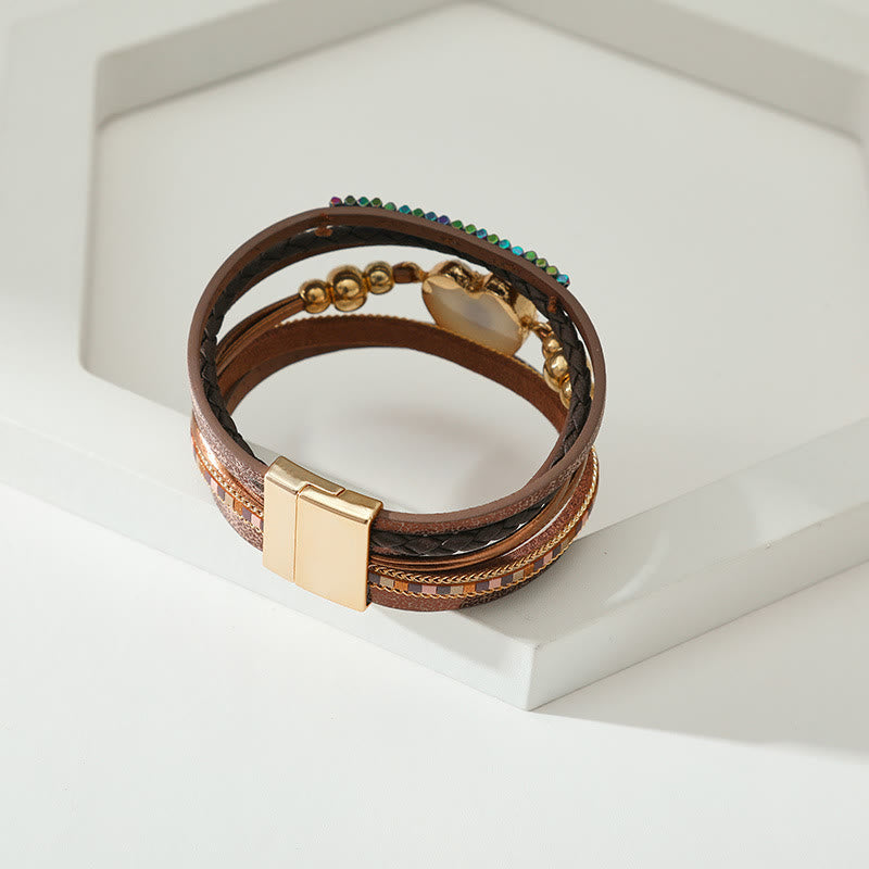 Olivenorma "Tripla protezione" Braccialetto con perline dorate e cristallo a forma di cuore contro il malocchio