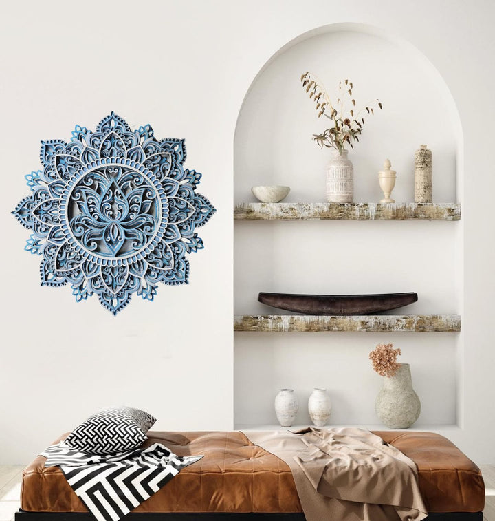 Olivenorma Blue Lotus Mandala 3D Pittura Decorazione da parete