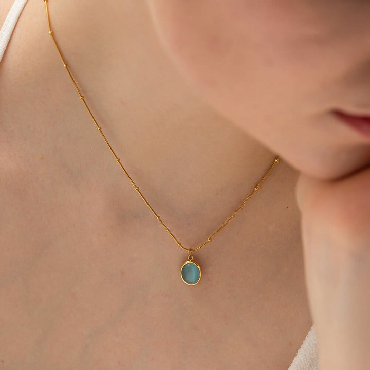 Collana con ciondolo a forma di cuore quadrato in pietra occhio di gatto blu Olivenorma