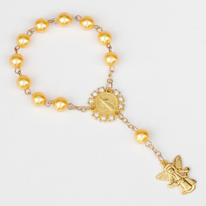 Olivenorma 8mm Angelo d'oro Cristianesimo Ciondolo Rosario Braccialetto di Perline 