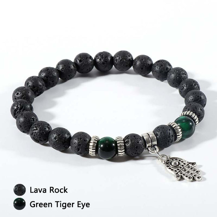 Bracciale in pietra lavica con occhio di tigre e malachite