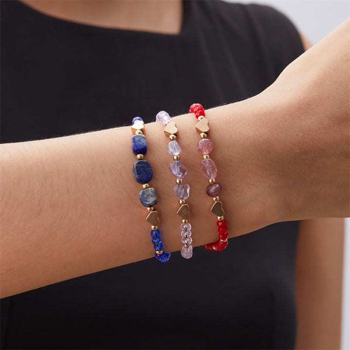 Olivenorma Bracciale intrecciato con perline di ghiaia naturale irregolare Love