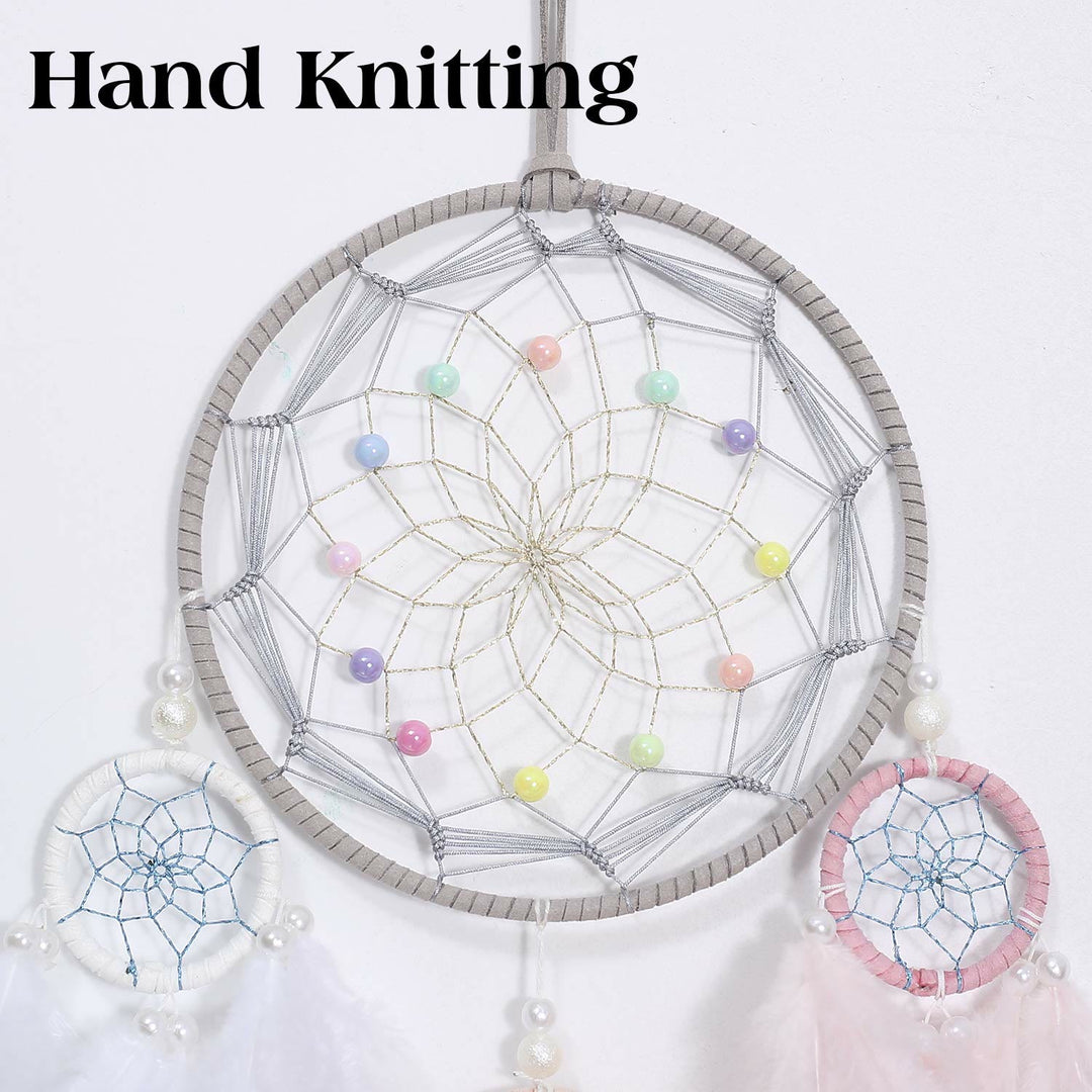 Olivenorma Indian Style Acchiappasogni con tre anelli e piume 