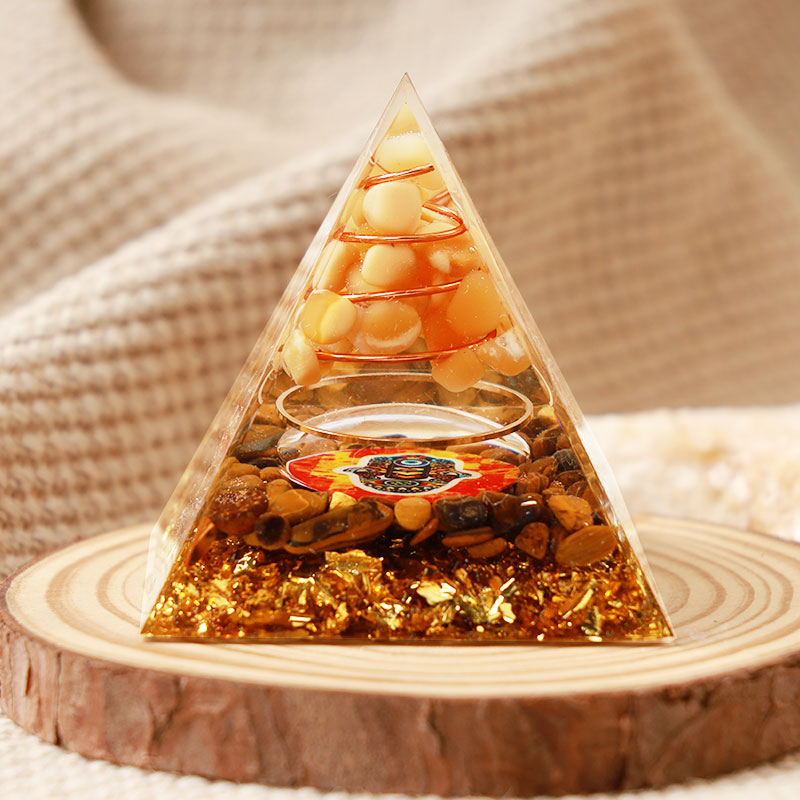 Olivenorma Sun Stone con occhio di tigre Hamsa Orgone Pyramid 