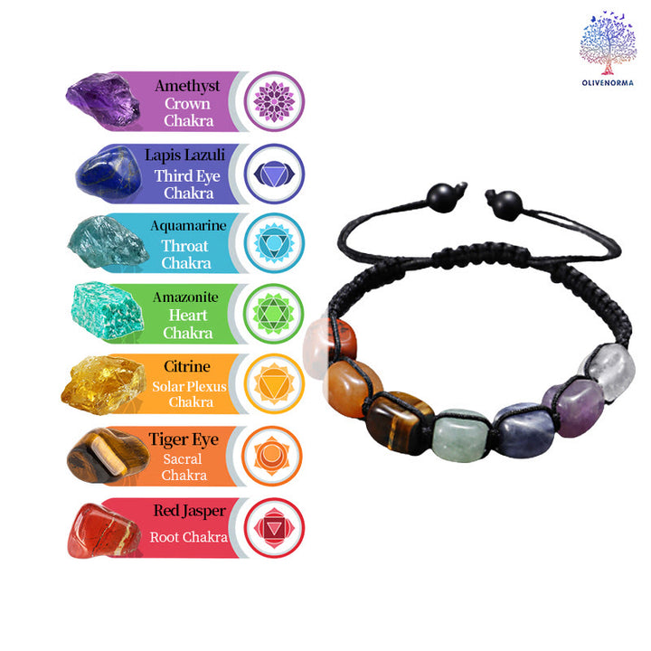 Olivenorma 7 Chakra Cristallo Gemma Perline Braccialetto Intrecciato Uomo 