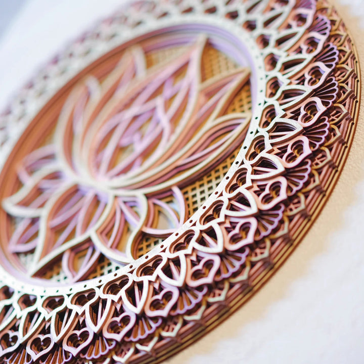 Olivenorma Decorazione murale con incisione 3D Mandala di loto rosa