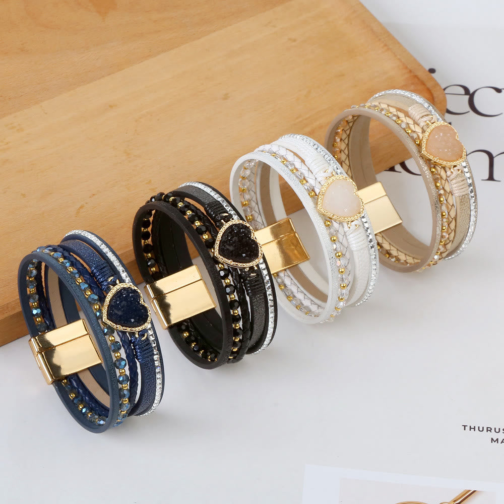 Bracciale in pelle intrecciata multistrato a forma di cuore Olivenorma