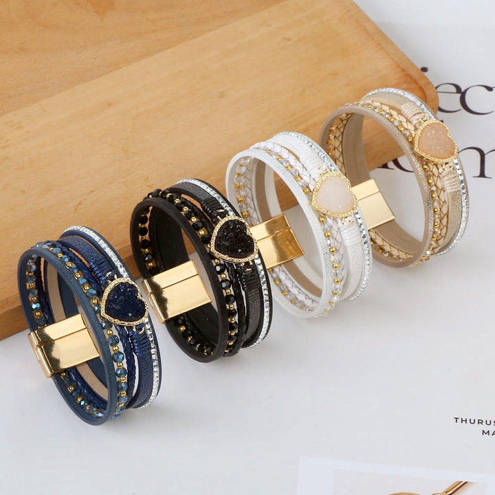 Bracciale in pelle intrecciata multistrato a forma di cuore Olivenorma