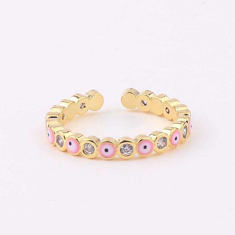 Olivenorma Anello regolabile con zircone bianco e colorato malocchio 