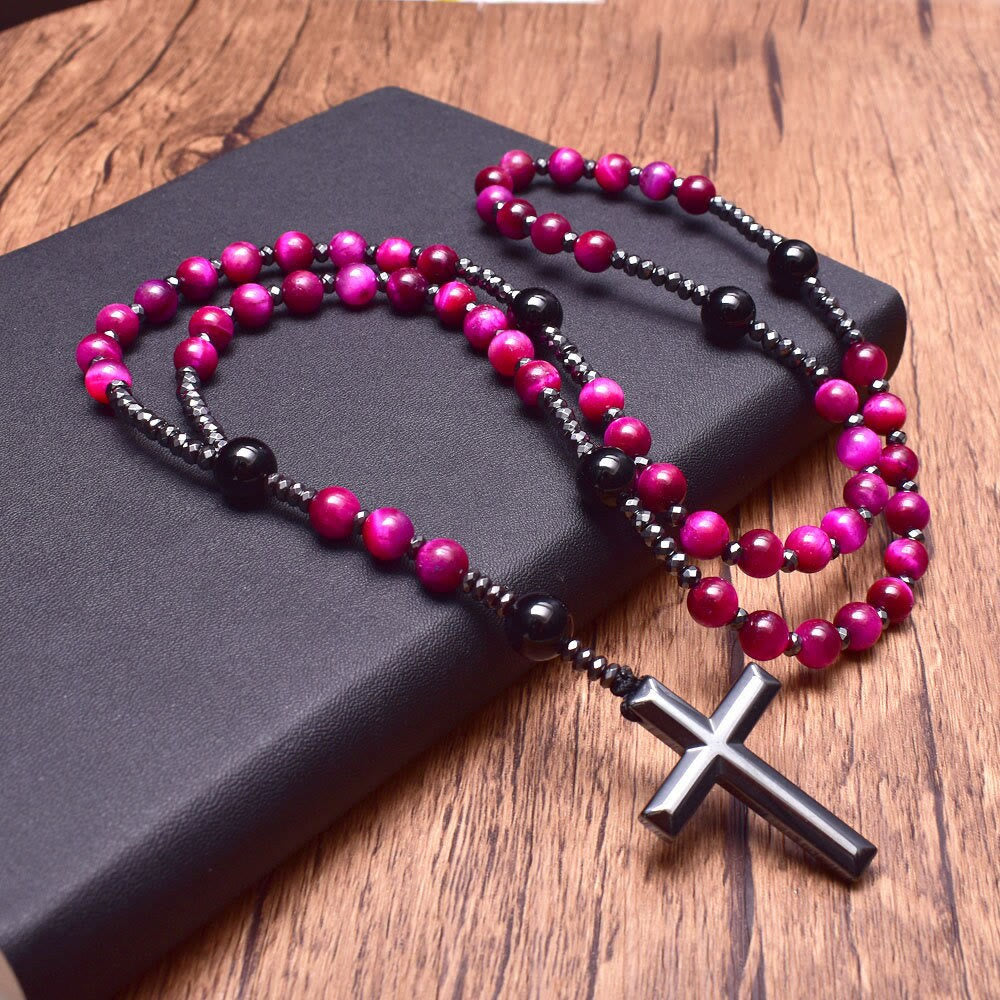 Collana rosario Pandant con croce in pietra naturale Olivenorma