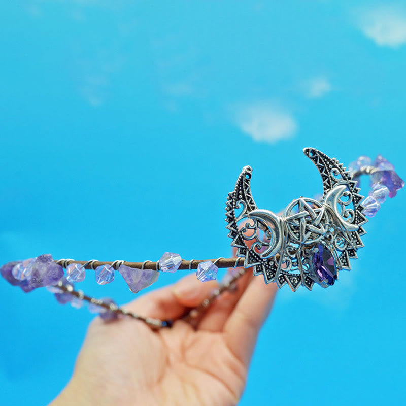 Olivenorma Corona di Luna con Cristallo Bianco e Ametista Naturale 