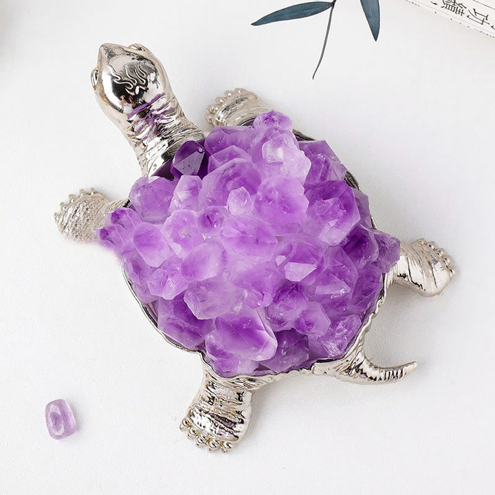 Olivenorma Natural Crystal Cluster Turtle Ornament Lampada Decorazione con pietre preziose