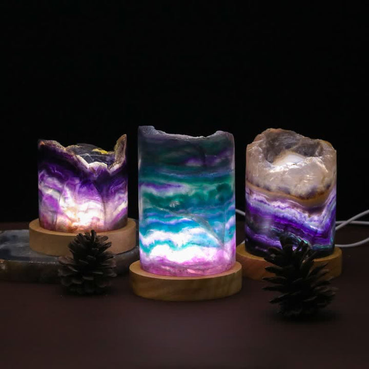 Lampada cilindrica in fluorite naturale Olivenorma