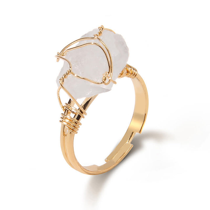 Anello con pietra preziosa naturale irregolare e ruvida Olivenorma