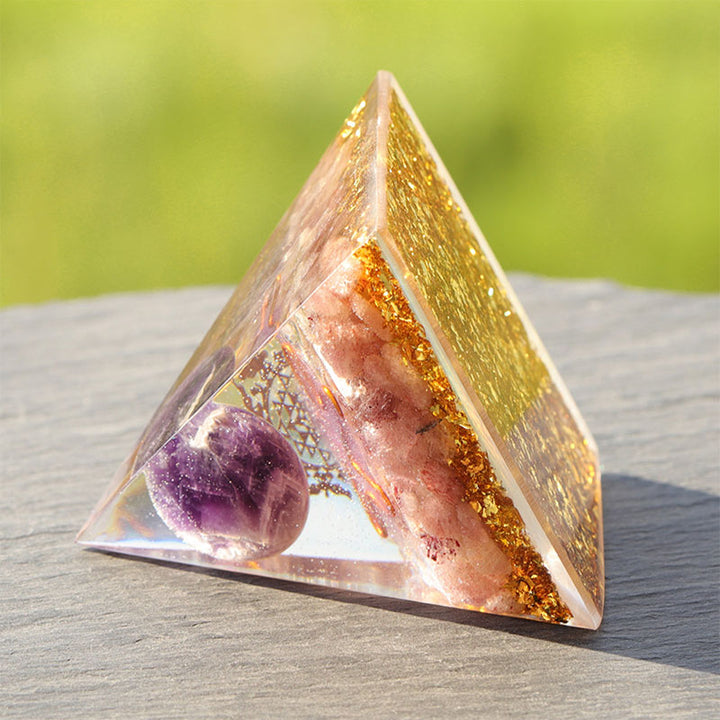 Piramide di orgone di quarzo fragola, ametista Olivenorma 
