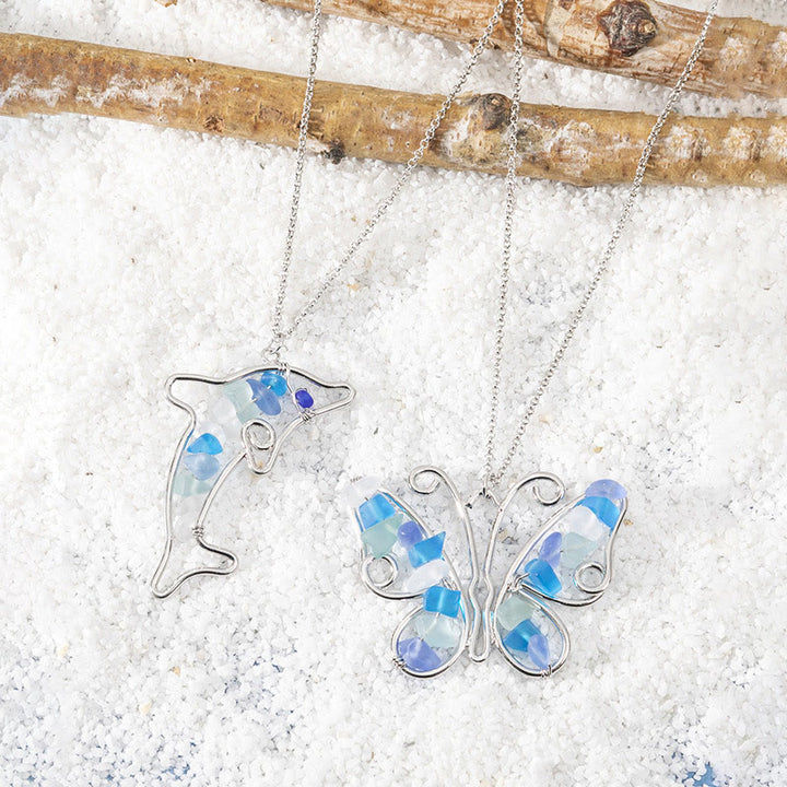 Collana Olivenorma Butterfly & Dolphin in vetro marino
